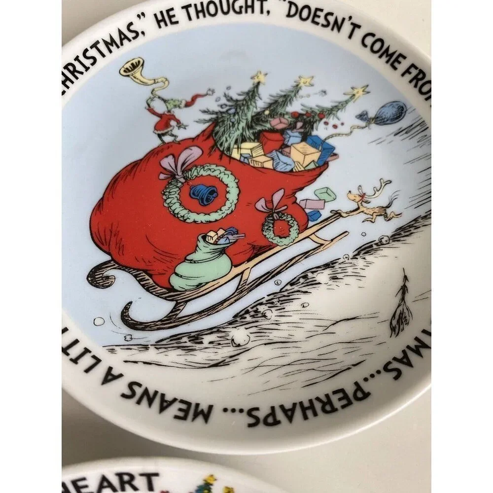 Dr Seuss The Grinch 65th Anniversary Set 4 Christmas Appetizer Plates Holiday 6”